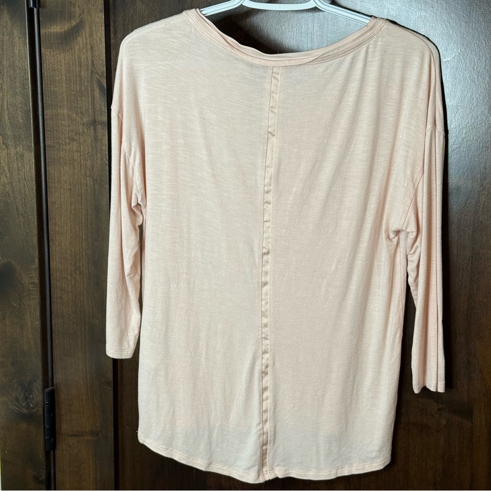 White House Black Market Soft Pink Long Sleeve Top with subtle shimmery lines - Picture 11 of 14